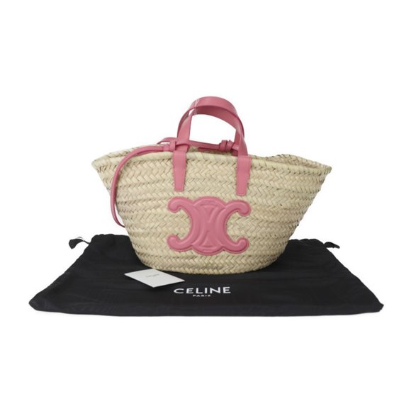 CELINE Teen Triomphe Classic Panier Handbag 194002CML Raffia Calf Leather Natura - Picture 10 of 10
